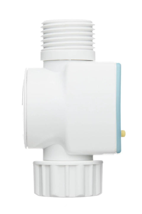 Reversed Display Water Flow Meter For Garden Hose See Gallons In Real Time Easy To Attach Tracks Single Use And Total Water Use Great For Campers Boats And Outdoor Water Conservation white plastic hose meter with threaded ends