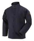9 Oz Flame-Resistant Cotton Welding Jacket With Welder's Collar Leather Reinforced Snaps Black Large Model FBK9-30C