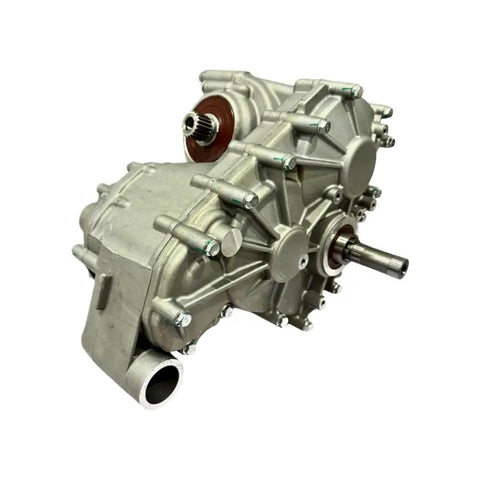 Top Shelf Transmission Gearbox For 1000 And 800 Series Tractors 2013 2014 Front Rear Axle Drive Hassle Free Swap Slick Upgrade Direct Match For Factory Specs 420684783 420686650 Beefy Build close-up view with bolts and connectors.