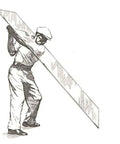 Illustration of a man holding a large plank, demonstrating posture akin to using Golf Swing Trainer For Indoor And Outdoor Practice, Swing Plane Coach And Posture Reminder To Nail Your Swing Path, Easy On Off Button, Battery Included, Helps Lower Scores.