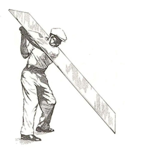 Illustration of a man holding a large plank, demonstrating posture akin to using Golf Swing Trainer For Indoor And Outdoor Practice, Swing Plane Coach And Posture Reminder To Nail Your Swing Path, Easy On Off Button, Battery Included, Helps Lower Scores.