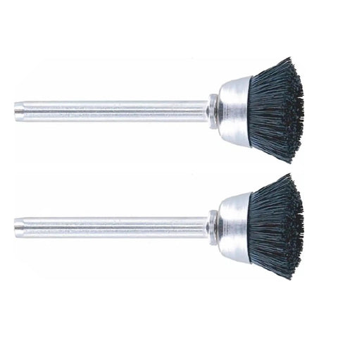 Heavy Duty Brush Set 4 Pack That Cuts Through The Hustle Boosts Motor Life For Dremel Rotary Tools Replaces Part 40402, close-up of two replacement brushes.