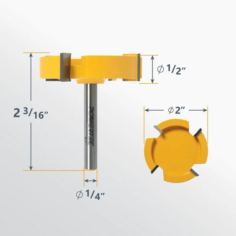 Rail Coping Sled With 2-Inch Slab Flattening Router Bit shown in detailed measurements for precise cabinet joinery.