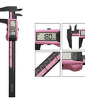 Digital Vernier Caliper 150mm Nylon Body Metric Inch in pink showing high-resolution display and measurement scale.