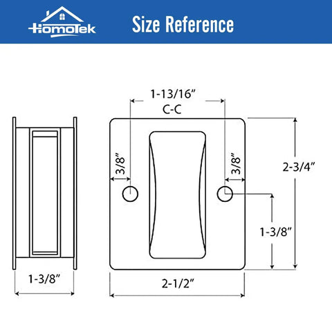 Size reference for Privacy Pocket Door Pull Without Switch Plate For One And Three Eighths Inch Thick Doors No Lock