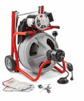 Heavy Duty 115 Volt Electric Conduit Bender Machine Featuring Autofeed And C45 Integral Wound Cable Designed To Bend Rigid Pipe Like Butter on wheeled frame with tools.