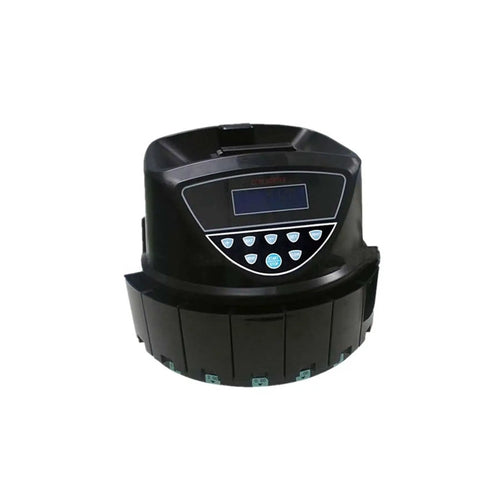 Smooth Operator Money Counter Machine And Automatic Coin Sorter With Cash Wrapper showing digital display and sorting slots.
