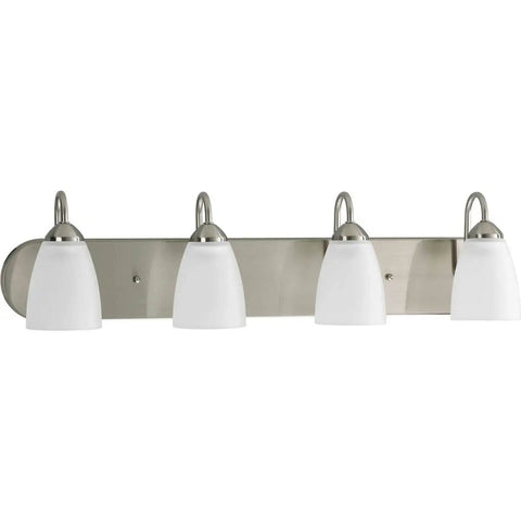 Gather Collection 4-Light Etched Glass Bath Vanity Light in Brushed Nickel Dope Traditional Style Fixture with Classic Cup Shades