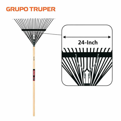Heavy Duty Steel Leaf Rake With 24 Inch Wide Head And 54 Inch Wood Handle For Quick Yard Cleanups Leaves Grass Thatch Debris Raking Tool For Lawn Care And Garden Cleanup