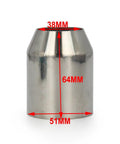 Chrome 38mm-51mm exhaust pipe adapter with diameter measurements for 1.5 To 2 Inch Inlet Hexagon Slip On Exhaust Pipe.