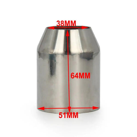 Chrome 38mm-51mm exhaust pipe adapter with diameter measurements for 1.5 To 2 Inch Inlet Hexagon Slip On Exhaust Pipe.
