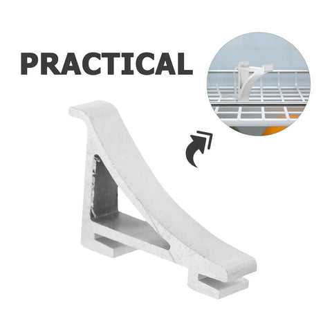 8 Pack Aluminum Shelf Clips for Fridge and Freezer, Heavy Duty Clamp Hooks and Brackets, shown on refrigerator shelf with practical label.