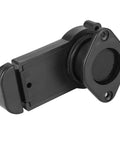 Boat drain valve, side view, black PVC scupper valve with round mounting flange