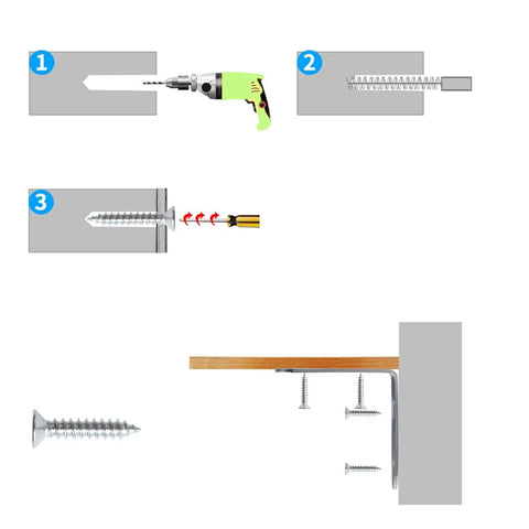 Installation steps for L Shaped Shelf Brackets 2 Inch Stainless Steel 90 Degree Corner Brackets 6 Pack With Hardware Screws