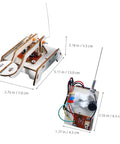Hands On Telegraph Model Kit For Kids And Students, wooden transmitter and receiver, with dimensions displayed for DIY STEM project