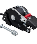 Close-up of a 4 Pack 1 Inch By 10 Foot Bolt On Retractable Ratchet Strap with Coated S Hook and mounting hardware visible