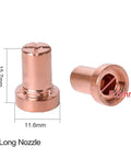 Long copper nozzle for plasma cutters, 15.7mm height and 5.5mm opening, part of 60 Pc consumables Kit for PT-31 and LG40 torches.