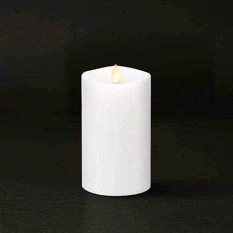 Flameless Pillar Candle Large 6.5 Inches Unscented With Real Flame Effect Flickering LED Battery Operated Candle on black background
