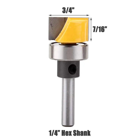 One Quarter Inch Shank Flush Trim Hinge Mortising Router Bit With Ball Bearing For Hinge Mortises, Three Quarter Inch Cutting Diameter