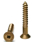 14-10 Wood Screws Square Drive Flat Head With Smooth Shoulder Partially Threaded Slotted Drive Corrosion Resistant Countersunk Undercut Head For Strong Wood Grips One And A Half Inch Length Silver Finish Qty 50, shown standing and laid flat.