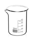 Sturdy Glass Beaker Set 50ml Six Pack, 3.3 Borosilicate Griffin Low Form Lab Glassware With Printed Graduations And Large Marking Spot