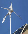 Wind Turbine Generator 12V 400W with 30A Hybrid Charge Controller, 23.4-inch Nylon Carbon Fiber Blades against blue sky