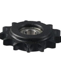 Heavy Duty 13 Tooth Idler Sprocket Wth 10mm Bore And 1/2 Inch Pitch C45 Carbon Steel Tensioner Gear, black gear side view.