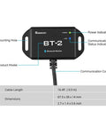 BT 2 Smart Solar Monitor With Wireless App Control dimensions and indicators details labeled on device image