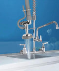 Heavy Hitter Commercial Pre Rinse Sprayer Valve Replacement Kit, stainless sprayer head with water stream, kitchen use.