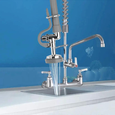 Heavy Hitter Commercial Pre Rinse Sprayer Valve Replacement Kit, stainless sprayer head with water stream, kitchen use.
