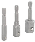 Versatile 3-Piece Power Drill Adapter Socket Set Featuring 1/4, 3/8 And 1/2 Inch Hex Shank To Drive Converters For Impact Drivers Electric Drills And Screwdrivers Tough Stainless Steel Build For Serious DIY And Pro Work This Essential Tool Accessory Kit, three stainless steel adapters
