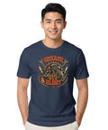 Retro Mechanical Engineer T Shirt With Vintage Gear Garage Emblem For Cool Builders, Diesel Mechanics And DIY Tinkerers Who Love Grease And Glory In The Shop, navy blue, soft cotton, unisex fit.