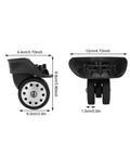 Multihole Suitcase Wheel Set In Black Universal Luggage Replacement Wheels Pair With Braked Stop Function front and side view