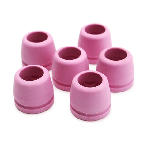10 Pack SG55 AG-60 Cutting Torch Nozzles For WSD-60 Plasma Cutter Fits CUT-60 LGK50 50DX with six pink ceramic tips.