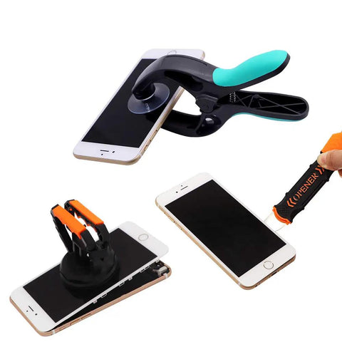 Pro Grade Phone Repair Tools Kit With LCD Screen Opening Pliers Suction Cup Spudger Disassembly Set For Iphone Samsung Huawei Xiaomi shown in use