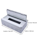 Weatherproof 18-Circuit Outdoor Electrical Junction Box With Distribution Panel Enclosure, Durable ABS, Dimensions Shown
