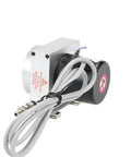 Draw Wire Displacement Sensor with 1500mm range, 4-20mA output, heavy-duty industrial sensor in side view
