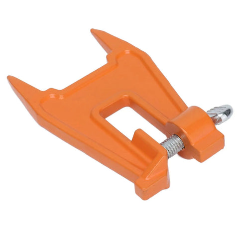 Portable Compact 5.1 Inch Chain Filing Vise With Dual Lock System in orange iron alloy, for chainsaw sharpening stability.