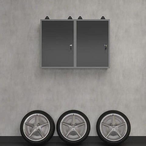 Wall Mounted Metal Storage Cabinet Lockable For Garage, Two Removable Shelves, Keeps Small Items And Medicine Bottles Safe