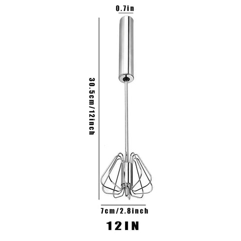 Stainless Steel Hand Push Rotary Whisk Blender Semi Automatic Kitchen Tool For Beating Eggs, Whipping Milk, Frothing Cream And Stirring, 12 Inch Durable Mixer Whisk Rod For Quick Pro Results