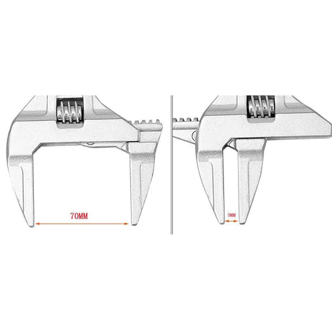 Lightweight Aluminum Alloy 8 Inch Adjustable Wrench With Wide Jaw For Plumbing, showing 70mm opening with turbine slider