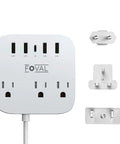 8 In 1 Travel Plug Adapter With USB C And Four USB Ports Three AC Outlets Wall Mountable 5ft Extension Cord Smart Charging Auto Detect For Faster Charge European To US UK Power Strip For Cruise Ship Home Office And On The Go with interchangeable plug adapters.