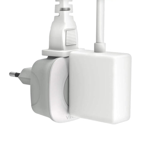 3 Pack European Travel Plug Adapter With 2 US Outlets All In One EU to US Power Adapter plugged into Type C socket with devices.