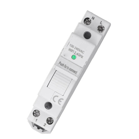 Hassle Free Smart Energy Meter With Instant WiFi App Control For Real Time Power Usage Tracking And Pool Pump Monitoring On Standard AC Outlet Wiring, compact device with connections.