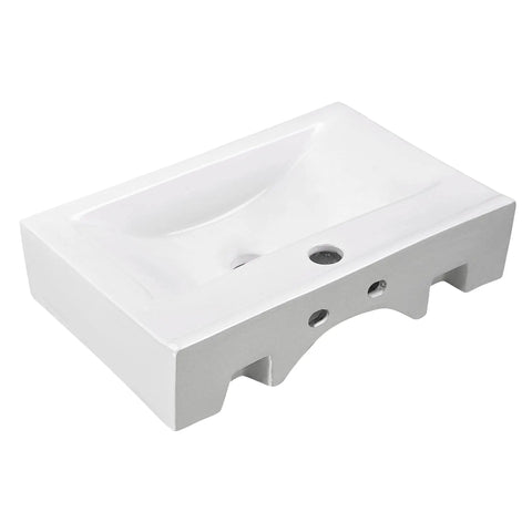 Porcelain Bathroom Vessel Sink 18 By 12 Inch Rectangle With Pop Up Drain For Wall Mount Or Countertop, White Minimalist Modern Lavatory Basin