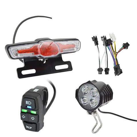 Ebike Headlight And Taillight Set With LED Running Lights And Brake Light, Front And Rear Warning Lights Kit For 12V To 72V Systems