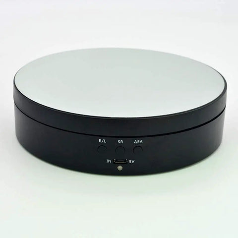 KobeIeen Electric Jewelry Turntable Display With 3 Speed Settings, Battery Powered Rotating Stand, sleek mirror finish.
