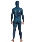 Back view of 2mm Hooded Wetsuit 2-Piece Nylon Camouflage Blue For Spearfishing And Freediving, Size 2XL, full body suit.