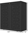 Front view of All Weather 62 Gallon Resin Deck Box for Outdoors, Waterproof Storage Cabinet for Patio Cushions, Black with One Shelf