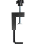 Table Saw Fence Clamp Set Of 2 For Universal Auxiliary Fence, Built Tough Heavy Duty Steel, Low Profile Design, Fits Clamp Range Two And A Half To Five And A Half Inches, Pins Use Three Eighths Inch Holes, Durable Shop Tools Accessory black steel clamp with threaded screw and L-handle